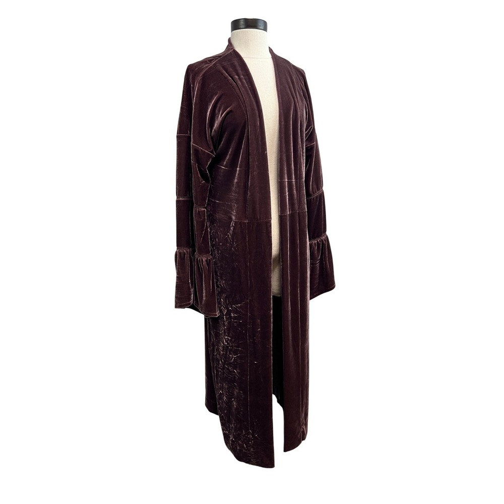 Suzanne Betro Velvet Duster Womens Small Purple Excellent Tiered Bell Sleeve